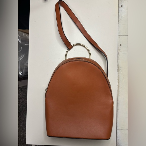 A New Day Vegan Faux Leather Backpack Crossbody Brown Gold Handle - Picture 1 of 5